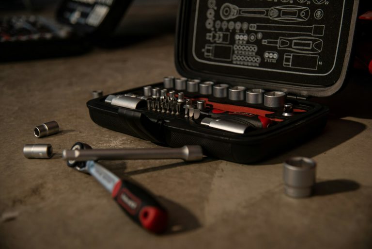 Ratchet tool kit on a table