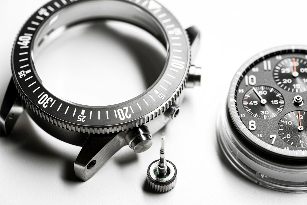 Watch close up on white surface