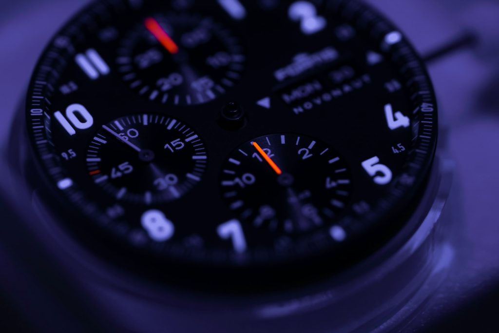 Close up of a black watch face