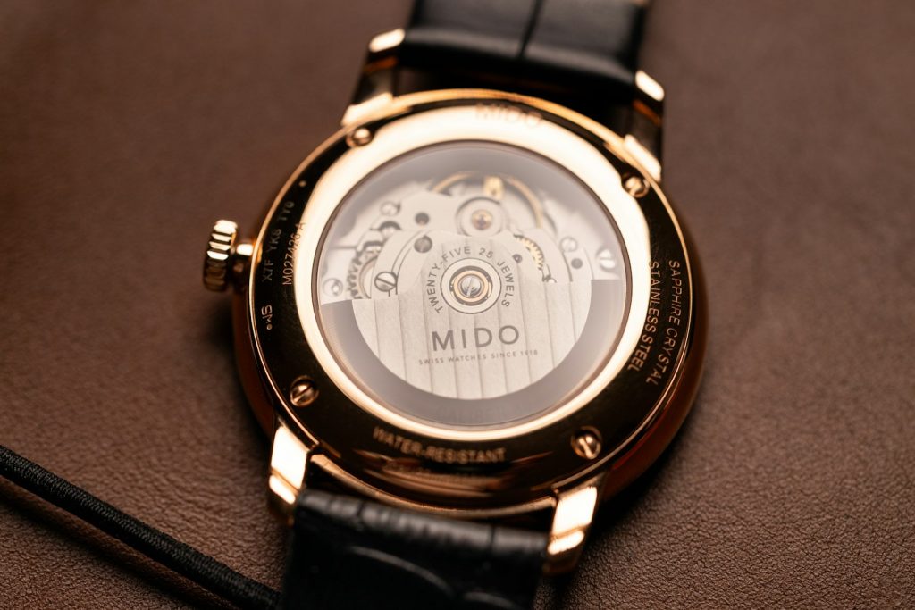 Close-up of a mechanical watch movement