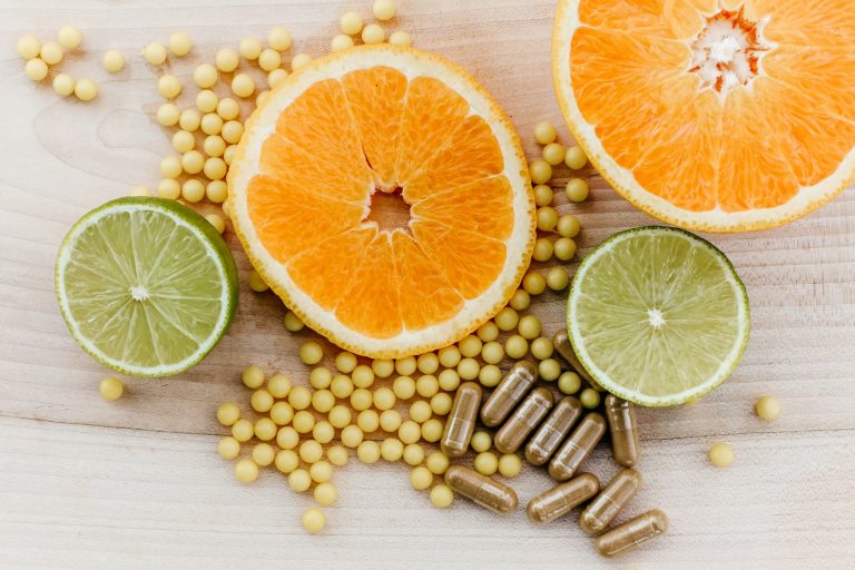 Citrus slices and yellow supplement beads
