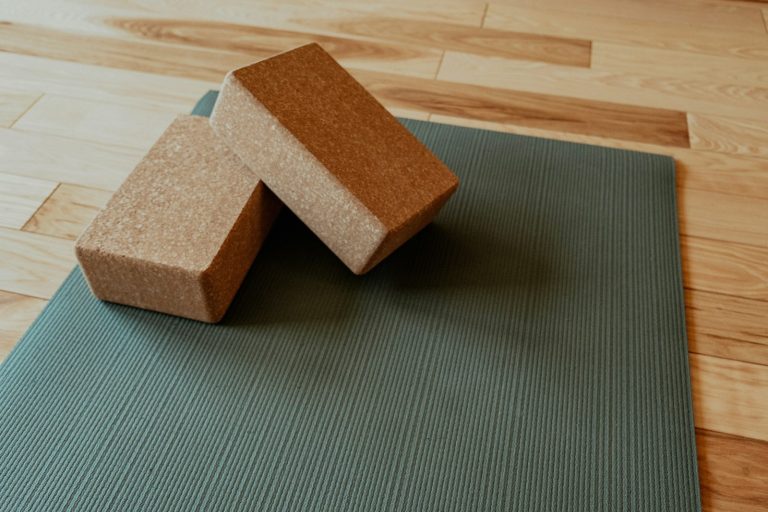 Yoga mat with two blocks