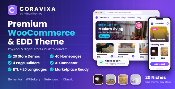 Coravixa - Multi-Niche WooCommerce and EDD WordPress Theme